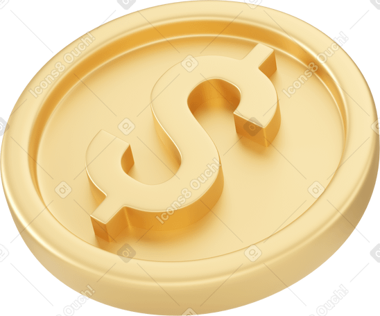 3D lying golden dollar coin PNG, SVG
