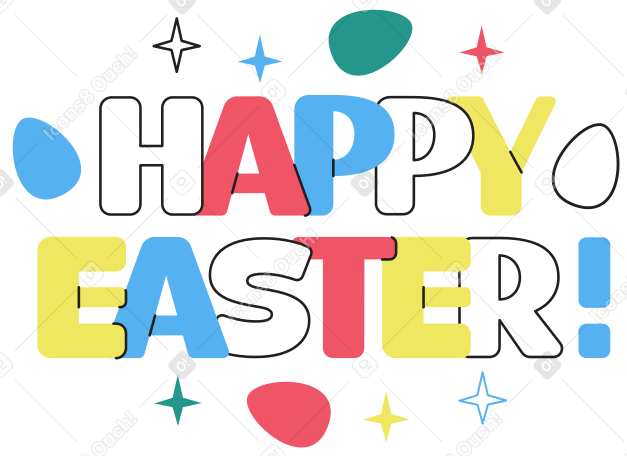 Lettering Happy Easter with eggs and stars PNG, SVG