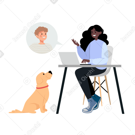 Freelance girl working at home next to her dog Illustration in PNG, SVG