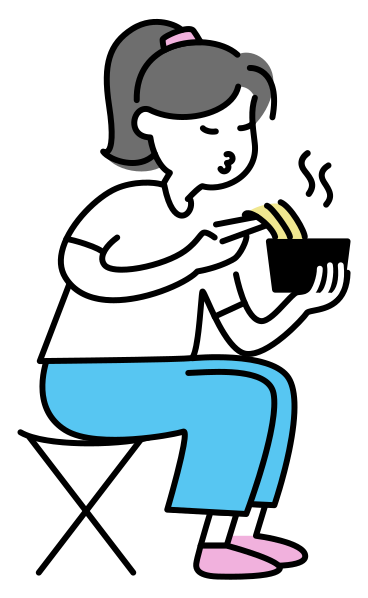 Young woman eating noodles with chopsticks PNG, SVG