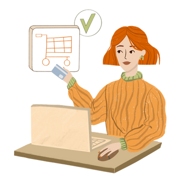Girl with a laptop paying online PNG, SVG