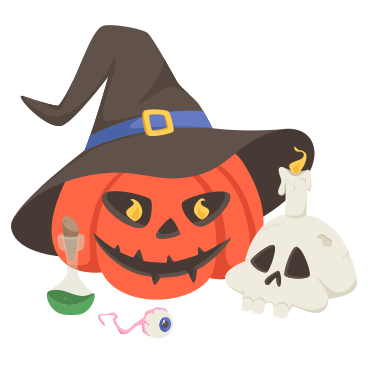 Halloween pumpkin and skull with a candle PNG, SVG