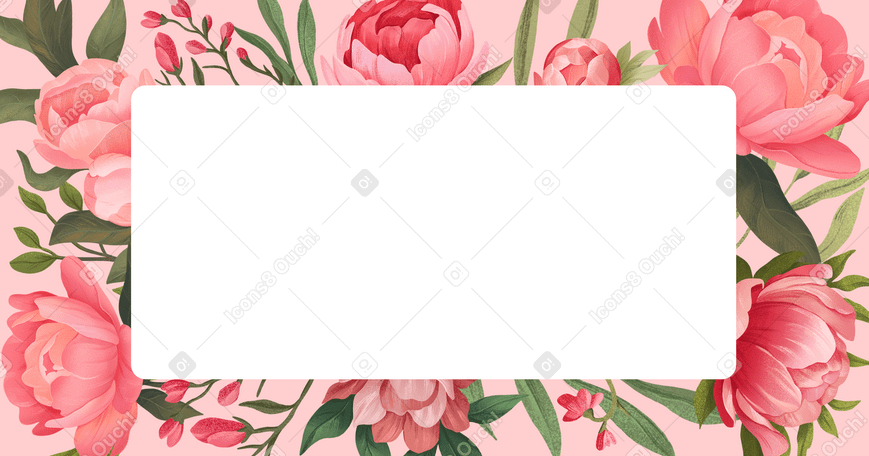복사 공간이 있는 흰색 직사각형 주위의 분홍색 모란 PNG, SVG