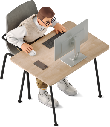 man sitting at his desk PNG, SVG