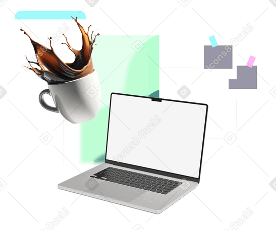 Удаленное рабочее место с ноутбуком и кофейной кружкой в PNG, SVG