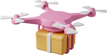 Pink delivery drone with package PNG, SVG