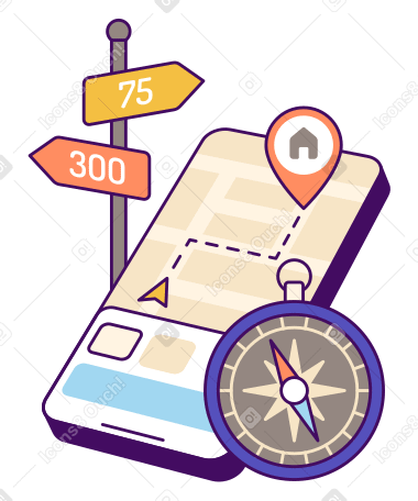 Navigation app with route to destination animated illustration in GIF, Lottie (JSON), AE