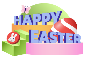 Надпись «счастливой пасхи» с яйцами, значком кролика и текстом бабочки в PNG, SVG