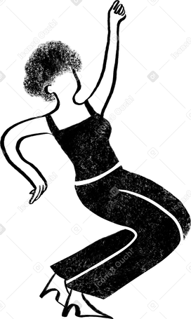 black and white woman with curly hair sitting with her hand up in the air PNG, SVG