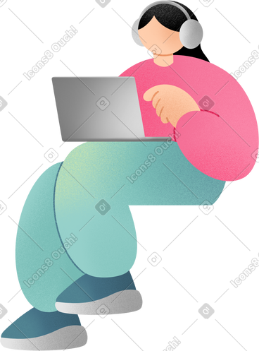 Young woman sitting with laptop PNG, SVG