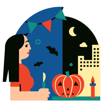 Женщина вырезает тыкву на хэллоуин в PNG, SVG
