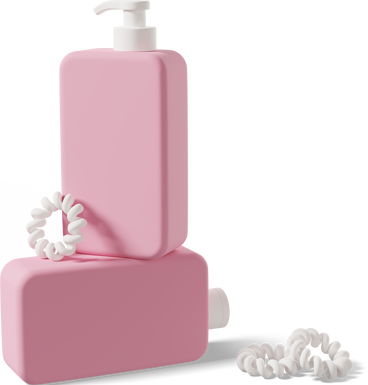 Rosa shampooflaschen und haargummis PNG, SVG