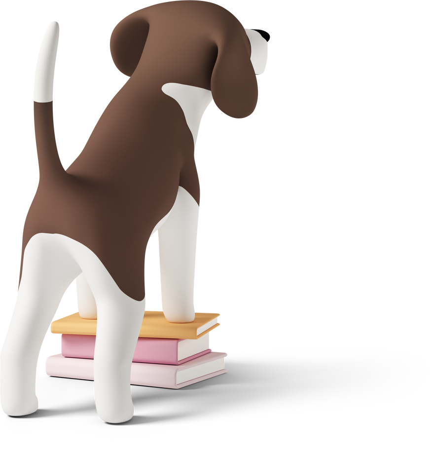 rear view of a beagle dog standing on three books Illustration in PNG, SVG