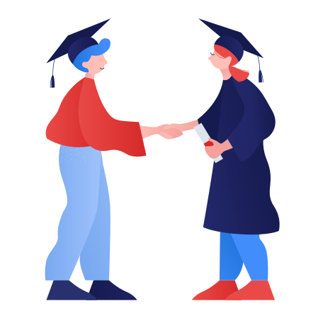 Man gives a diploma to a student girl with handshake Illustration in PNG, SVG