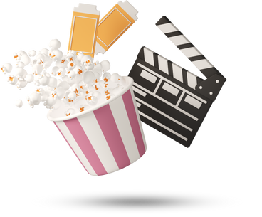 Кинохлопушка, попкорн и билеты в кино в PNG, SVG