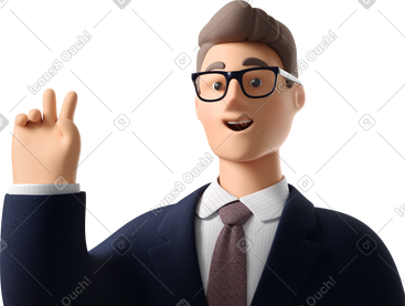 Close up of businessman in dark blue suit with peace sign hand PNG, SVG