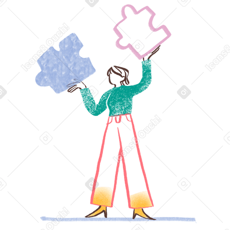 Woman with puzzle pieces Illustration in PNG, SVG