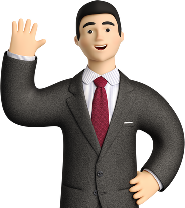 businessman in black suit waving hello PNG, SVG