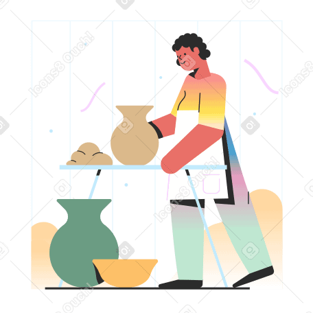 Sculptor in apron making clay pots PNG, SVG