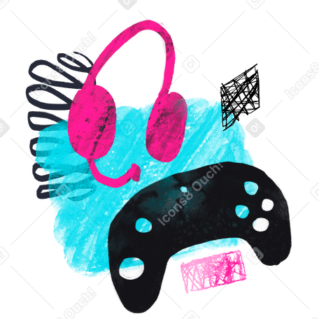 Gamepad controller and gaming headset with abstract elements PNG, SVG