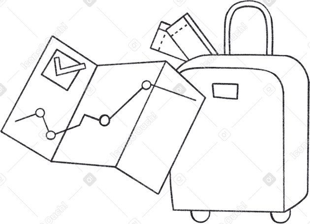 map of the city with a suitcase and two plane tickets PNG, SVG