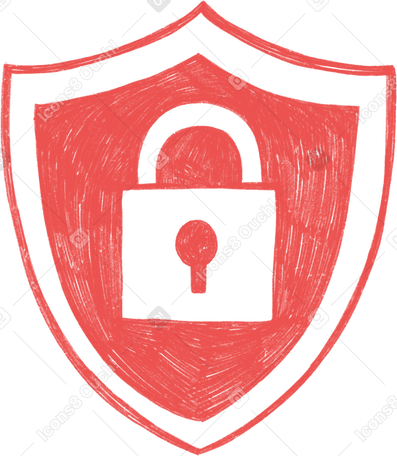 red protective shield with lock Illustration in PNG, SVG