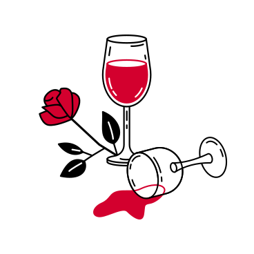 Glasses of wine and rose PNG, SVG