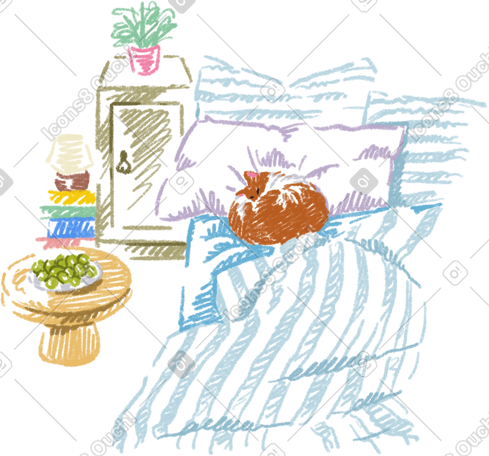 cat sleeping on the bed PNG, SVG