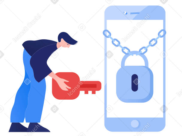 Man unlocking phone with key PNG, SVG