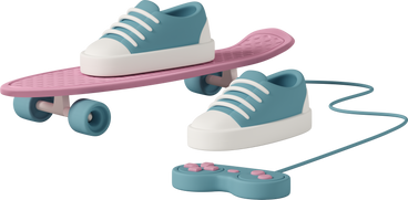 sneakers with skateboard and gamepad PNG, SVG