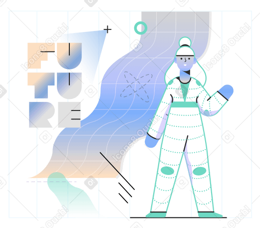 Future text and a woman in a technological suit PNG, SVG