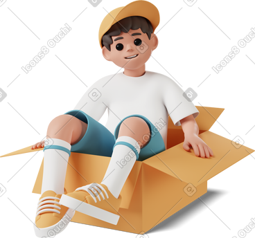 Boy sitting in cardboard box PNG, SVG