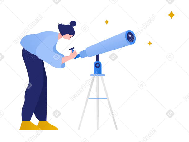 Illustration Femme regardant les étoiles à travers le télescope aux formats PNG, SVG