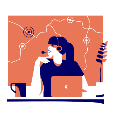 Woman in headphones working on a laptop in the office PNG, SVG