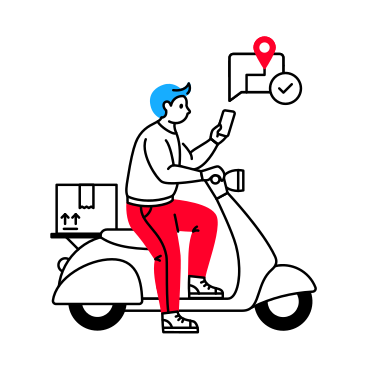Repartidor en una moto con un teléfono entregando un paquete PNG, SVG