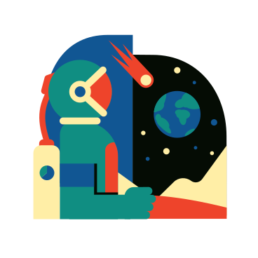 Astronaut looking at comet falling to earth PNG, SVG