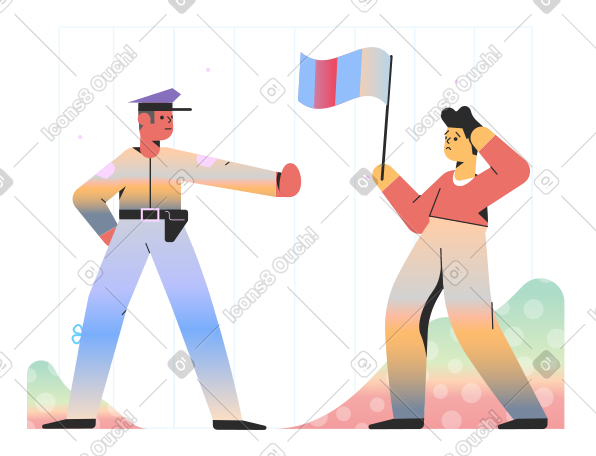 警察用旗帜阻止一名抗议者 PNG, SVG