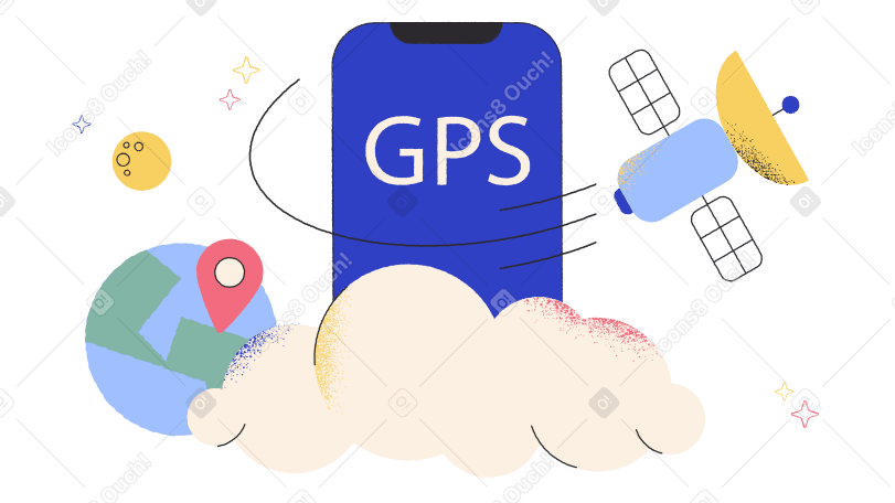 Phone with GPS in space Illustration in PNG, SVG