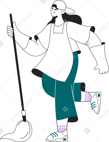 woman with a broom in an apron and gloves Illustration in PNG, SVG