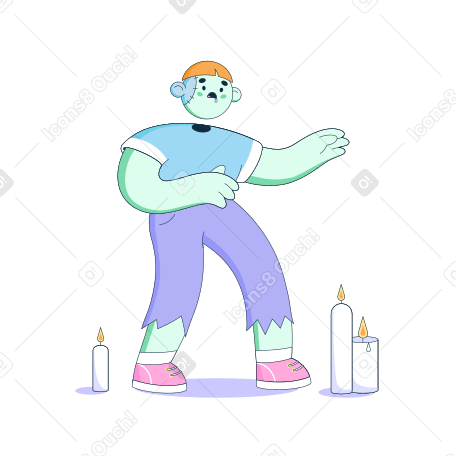 Zombie walks among the candles Illustration in PNG, SVG