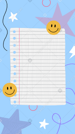 Декоративный милый фон с листом бумаги и улыбками в PNG, SVG