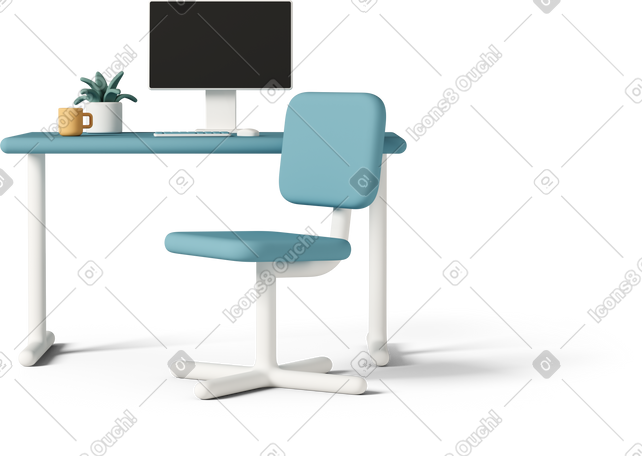 3D workspace with computer desktop PNG, SVG