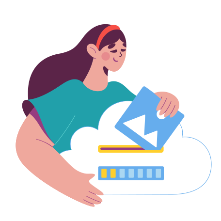 Girl uploads a picture to the cloud Illustration in PNG, SVG