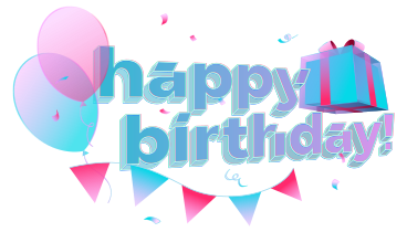 С днем рождения с воздушными шарами, подарочной коробкой и гирляндой на день рождения в PNG, SVG