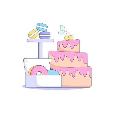 Variety of desserts with donuts, macarons and cake PNG, SVG