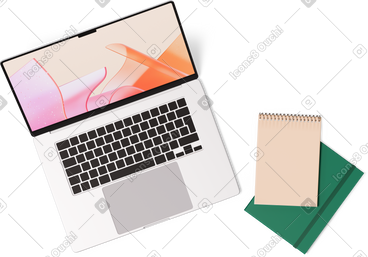 Top view of laptop and two notebooks PNG, SVG