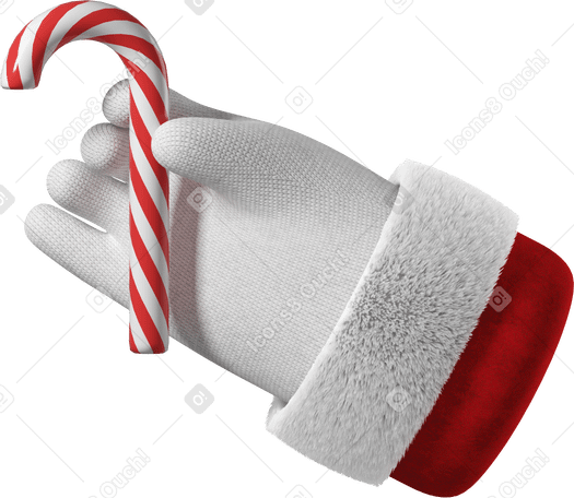 3D Santa's hand holding a candy cane PNG, SVG