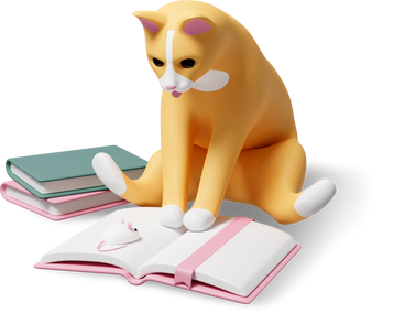 cat with books and mouse PNG, SVG