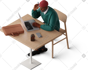 Isometric view of man working online PNG, SVG