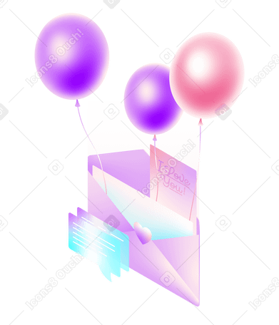 Конверт с воздушными шарами и любовным письмом в PNG, SVG
